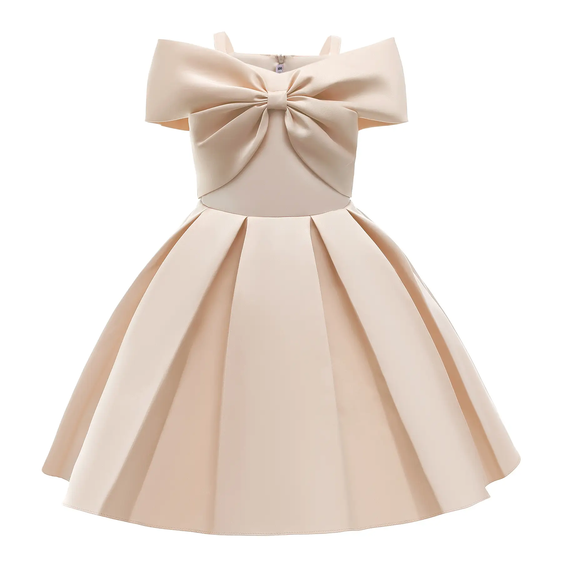 White Strapless Pleated Princess Dress for Girls - Image 4