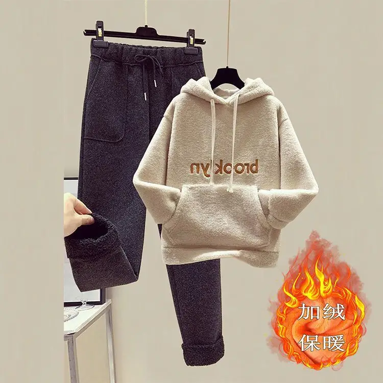Women Fleece Hoodie Set Brooklyn Thickened Winter Wool Pants - Image 5