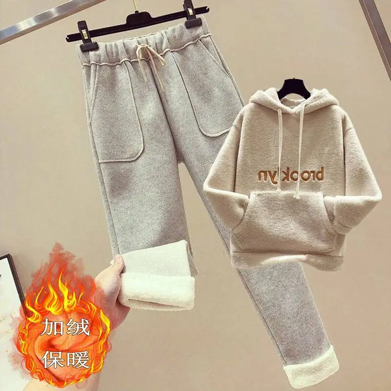 Women Fleece Hoodie Set Brooklyn Thickened Winter Wool Pants - Image 6