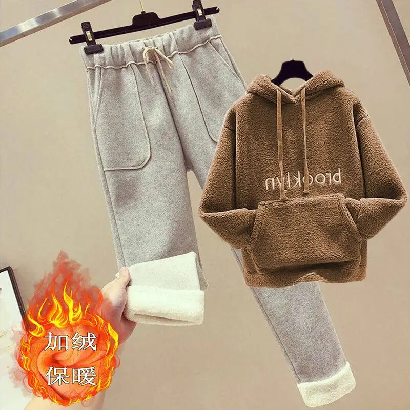 Women Fleece Hoodie Set Brooklyn Thickened Winter Wool Pants - Image 7