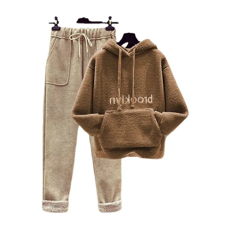 Women Fleece Hoodie Set Brooklyn Thickened Winter Wool Pants - Image 8