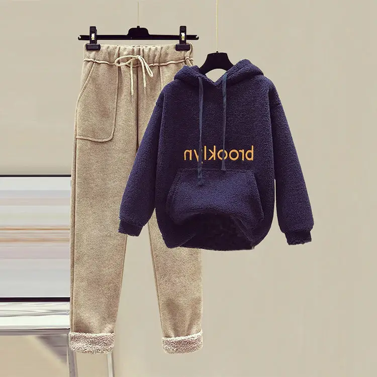 Women Fleece Hoodie Set Brooklyn Thickened Winter Wool Pants — feature 5