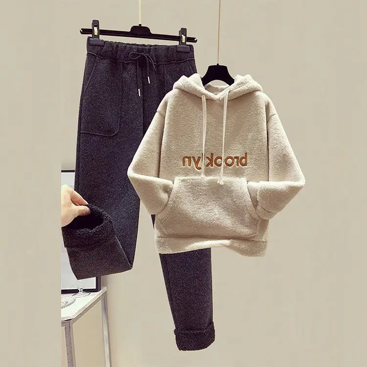 Women Fleece Hoodie Set Brooklyn Thickened Winter Wool Pants — feature 6