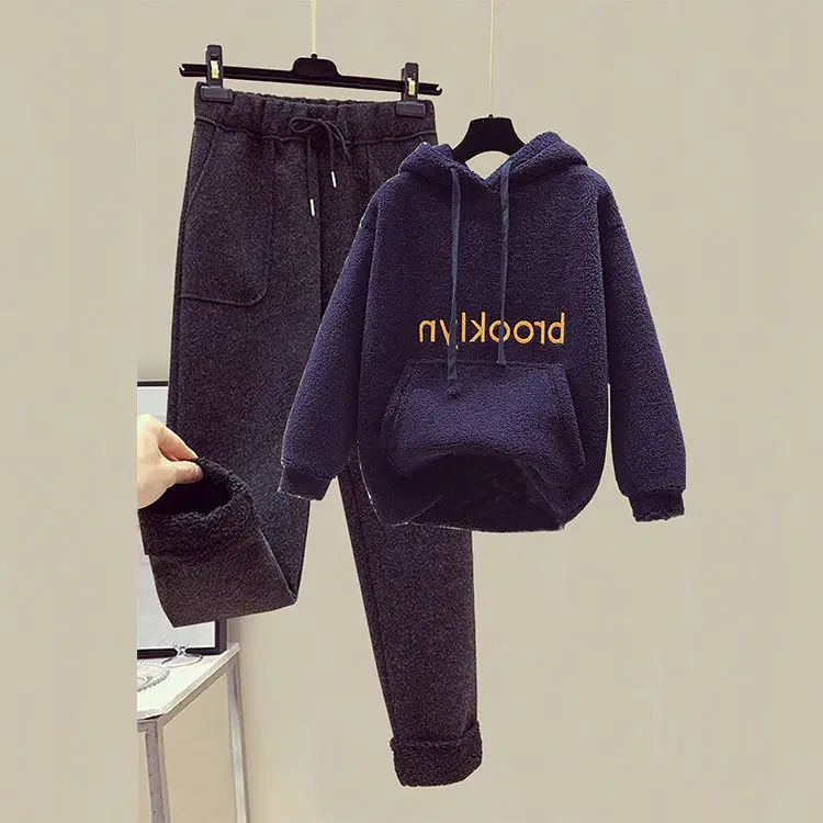 Women Fleece Hoodie Set Brooklyn Thickened Winter Wool Pants — feature 7