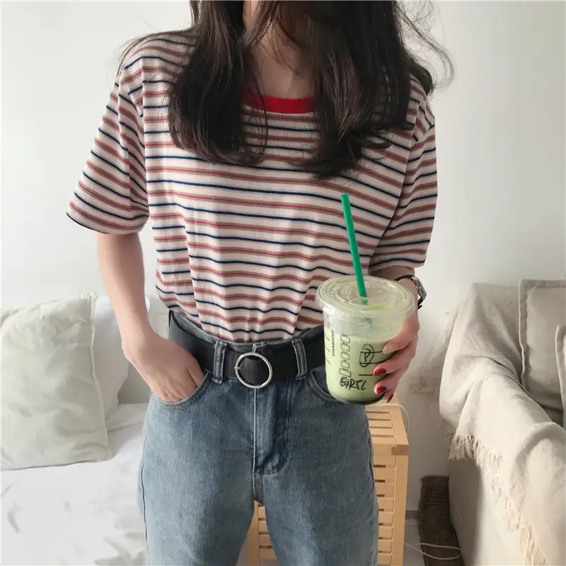 Women Striped T-Shirt Plus Size Summer Wear - Image 2