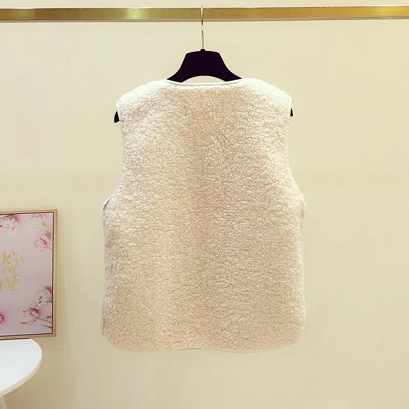 Women's Fur Stuffed Sleeveless Vest Brown Autumn Winter - Image 6