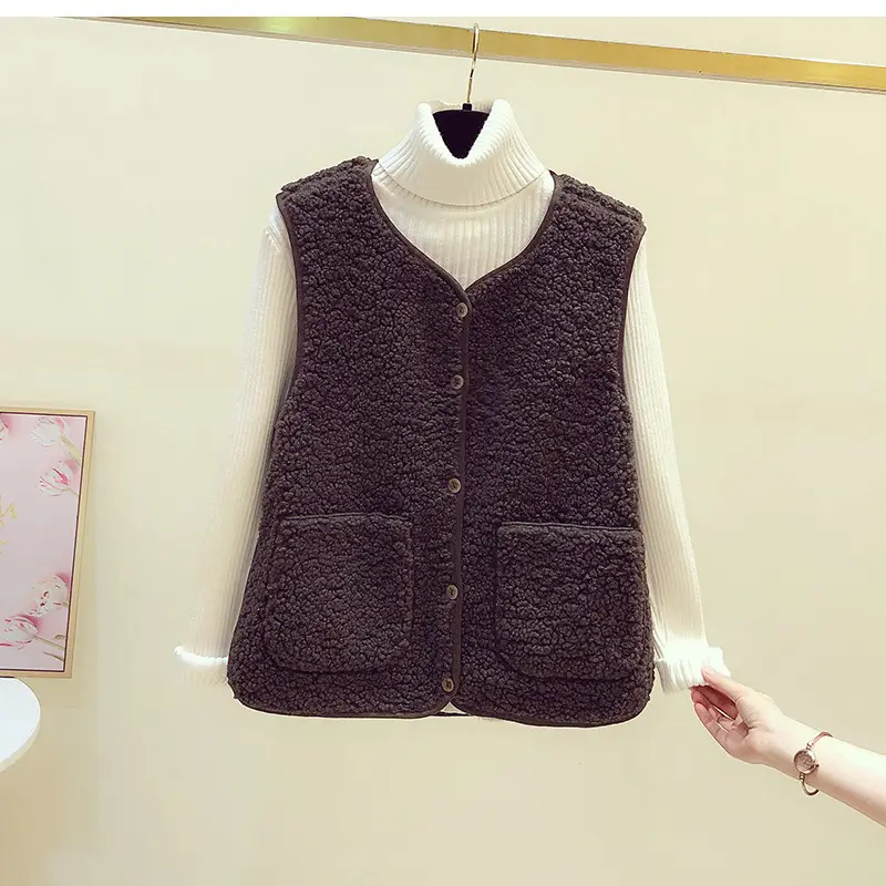 Women's Fur Stuffed Sleeveless Vest Brown Autumn Winter — feature 11