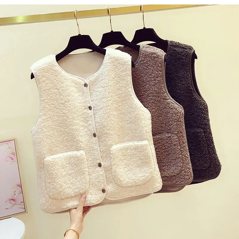 Women's Fur Stuffed Sleeveless Vest Brown Autumn Winter — feature 2