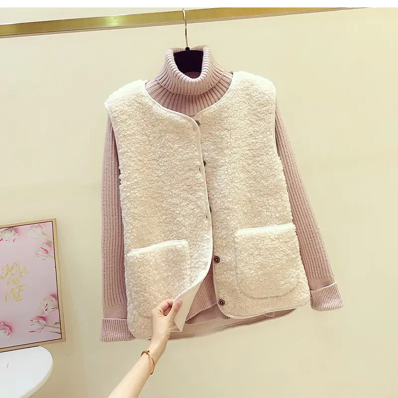 Women's Fur Stuffed Sleeveless Vest Brown Autumn Winter — feature 3