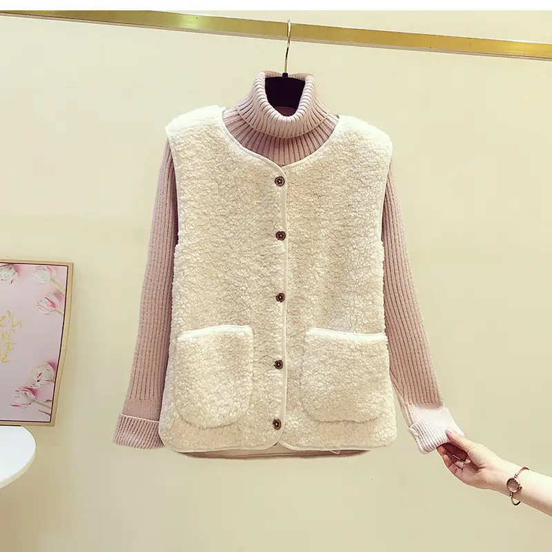 Women's Fur Stuffed Sleeveless Vest Brown Autumn Winter — feature 4