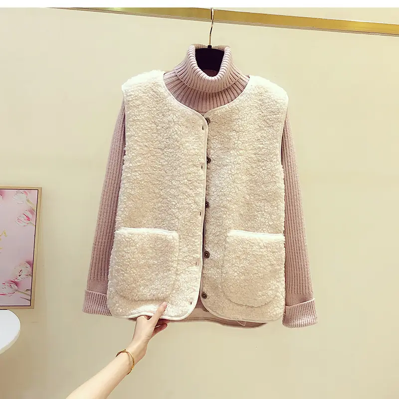 Women's Fur Stuffed Sleeveless Vest Brown Autumn Winter — feature 5