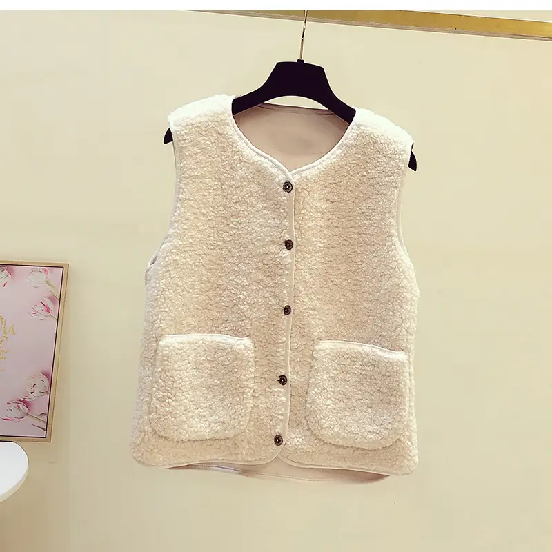 Women's Fur Stuffed Sleeveless Vest Brown Autumn Winter — feature 6