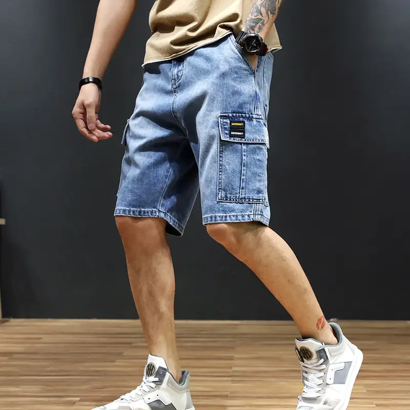 Men Denim Five-Pocket Shorts Large Casual - Image 4