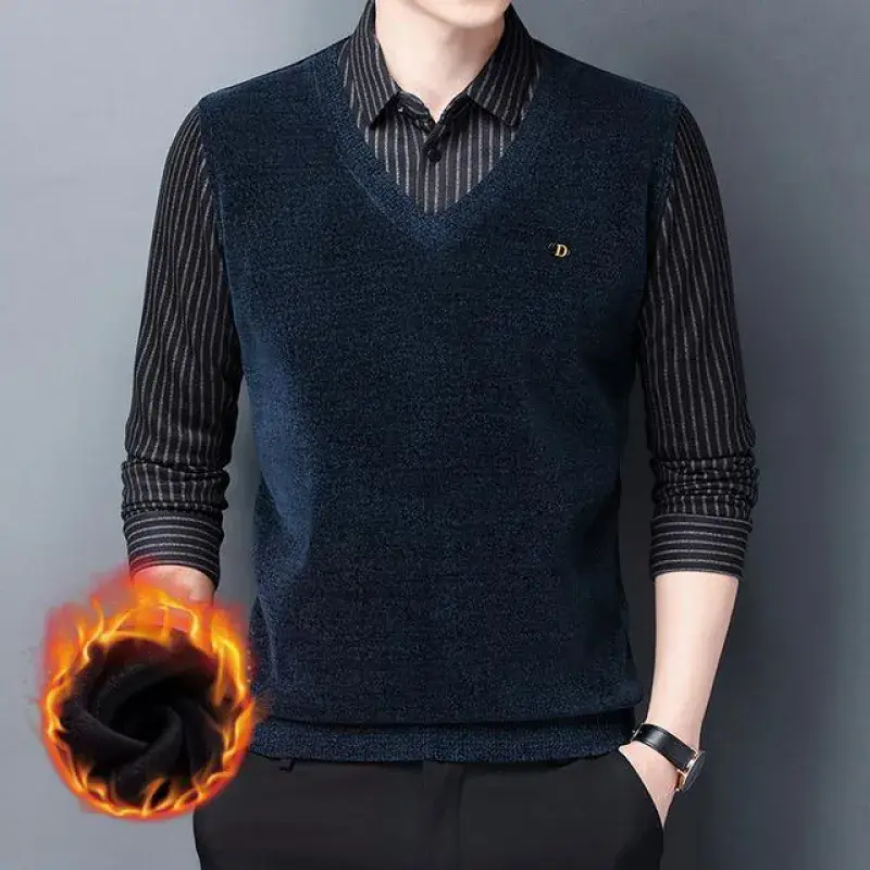 Men's Fleece Lined Sweater Back Green Black - Image 6