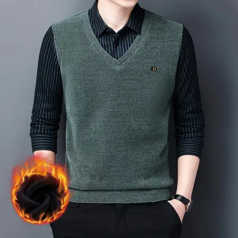 Men's Fleece Lined Sweater Back Green Black - Image 7