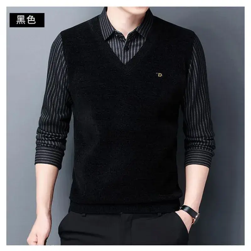 Men's Fleece Lined Sweater Back Green Black - Image 2