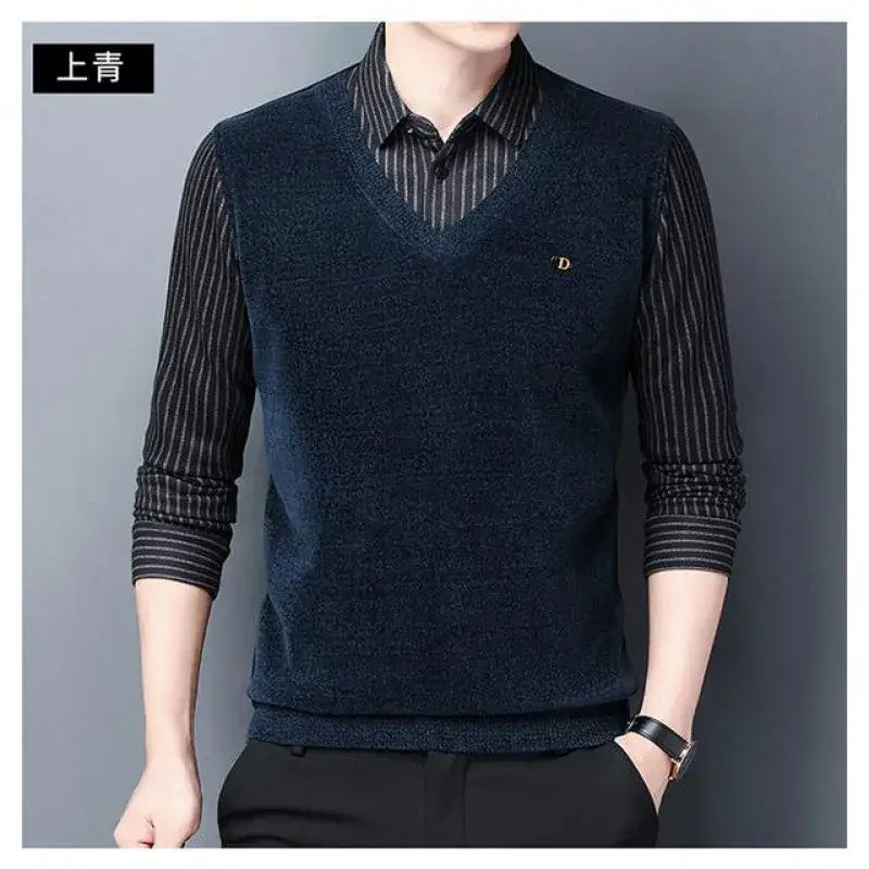 Men's Fleece Lined Sweater Back Green Black - Image 3