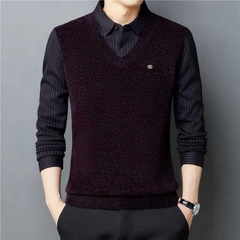 Men's Fleece Lined Sweater Back Green Black - Image 4