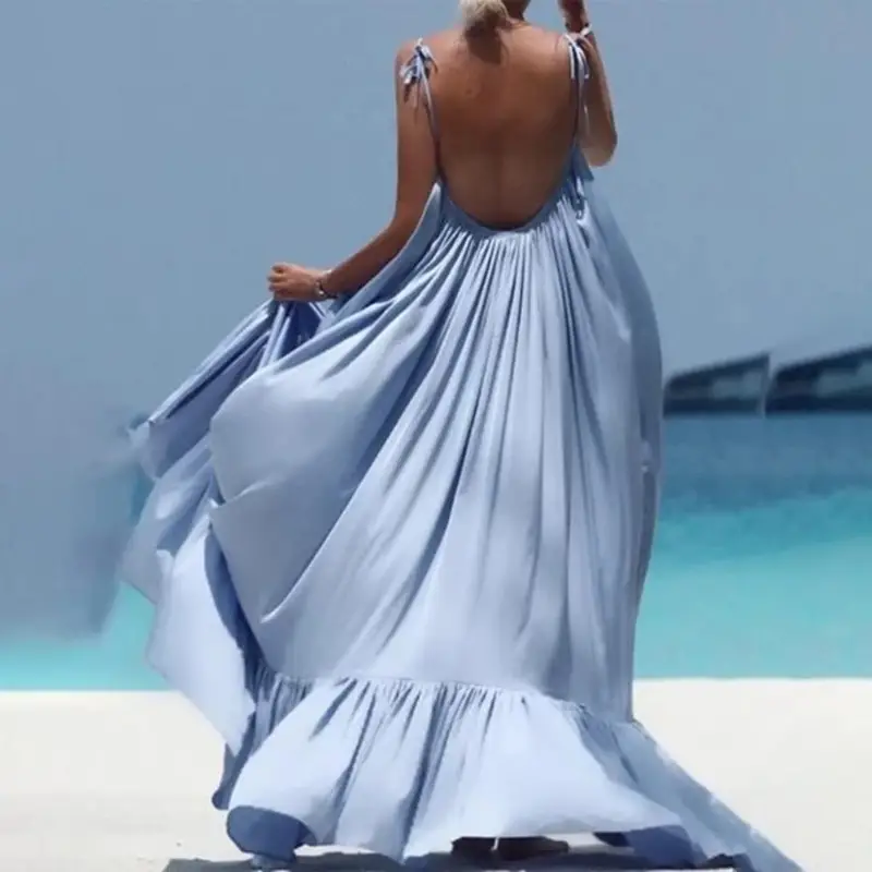 Maternity Beach Dress Blue Long Swing Dress - Image 16