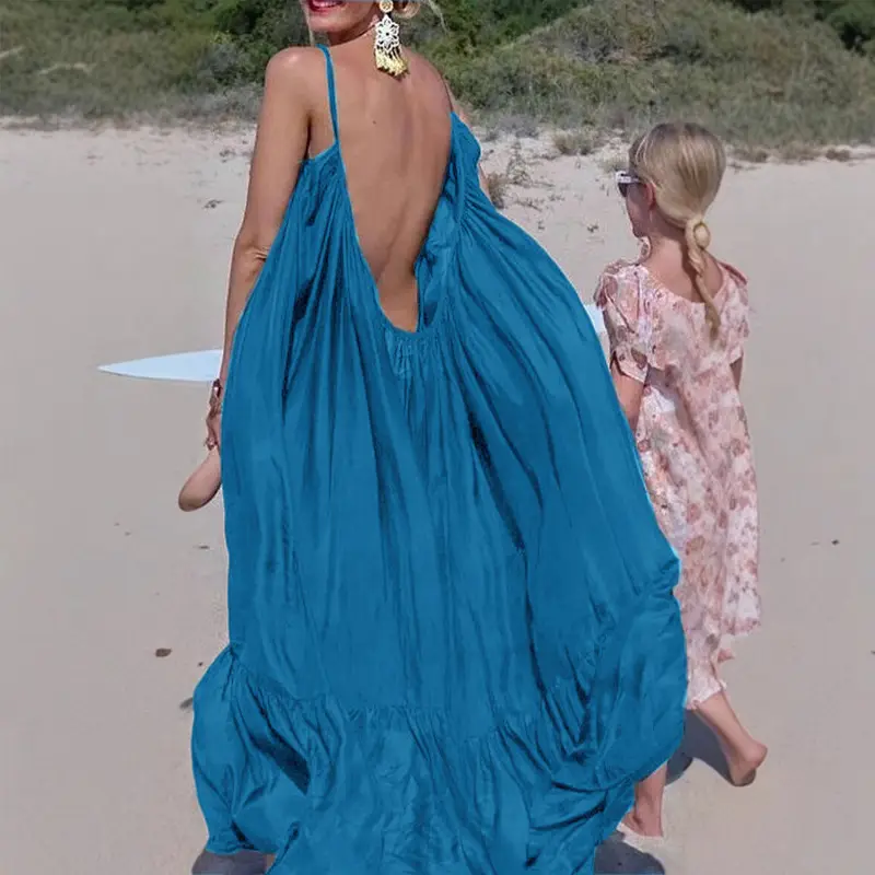 Maternity Beach Dress Blue Long Swing Dress - Image 12