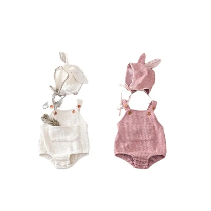 White Korean Style Newborn Baby Climbing Suit with Rabbit Strap - Image 5