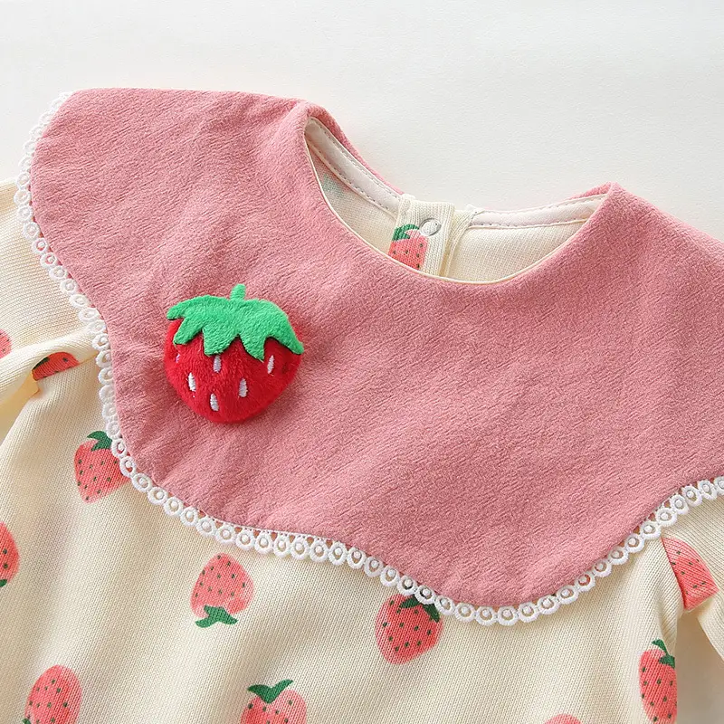 Baby's Strawberry Printed Fart Wrap Suit Pink - Image 3