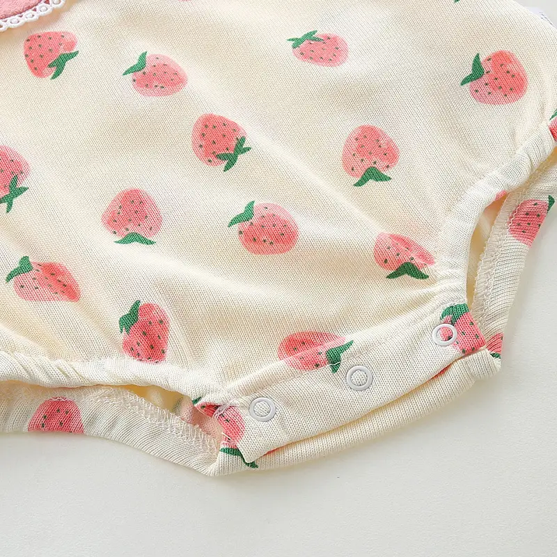 Baby's Strawberry Printed Fart Wrap Suit Pink - Image 4