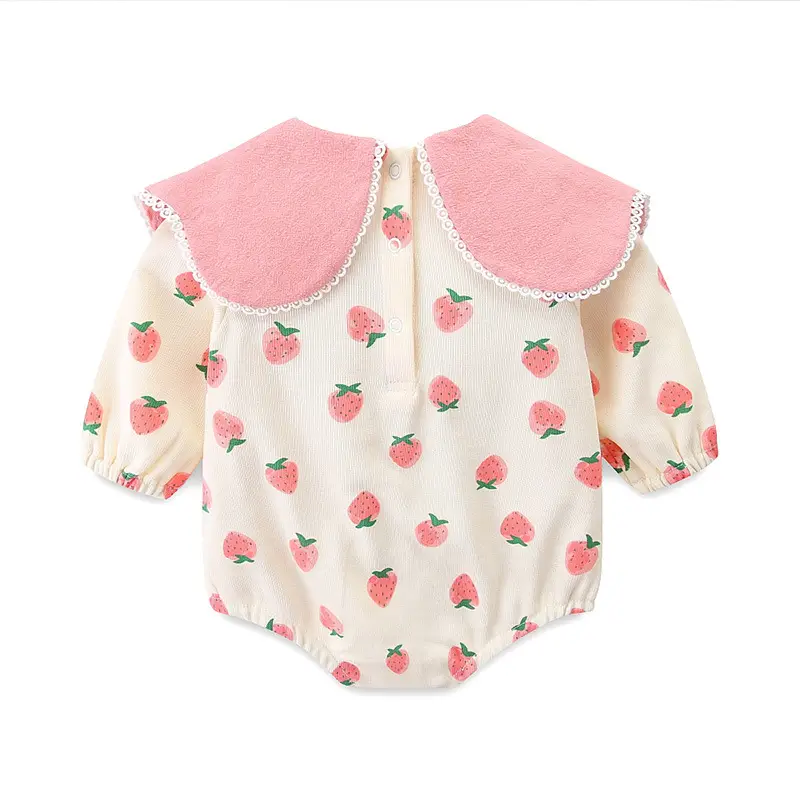 Baby's Strawberry Printed Fart Wrap Suit Pink - Image 5