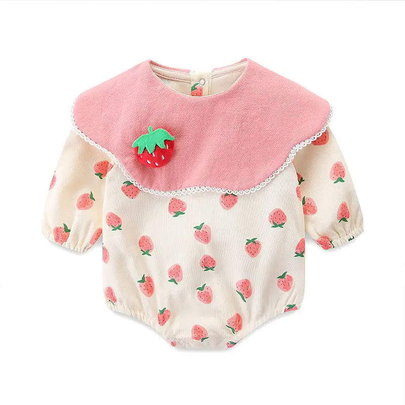 Baby's Strawberry Printed Fart Wrap Suit Pink - Image 6