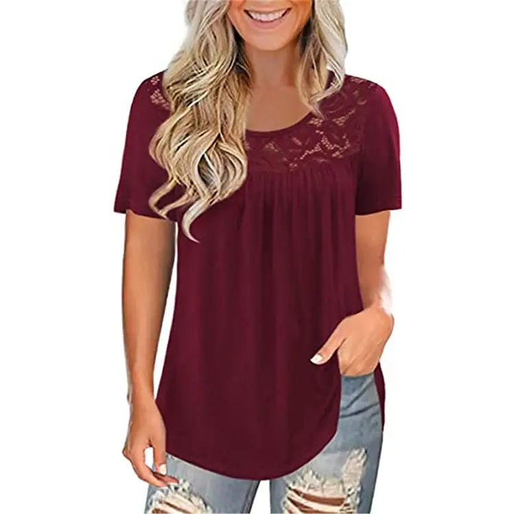 2021 Women's Purple Lace Short Sleeve Top Large - Image 2