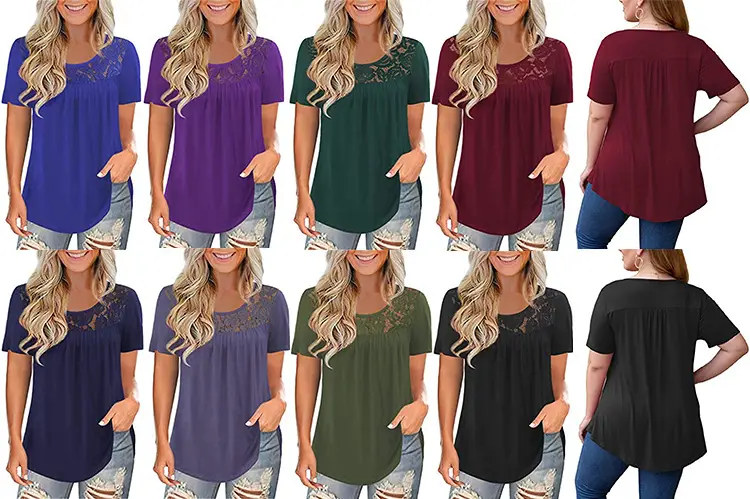 2021 Women's Purple Lace Short Sleeve Top Large — feature 3