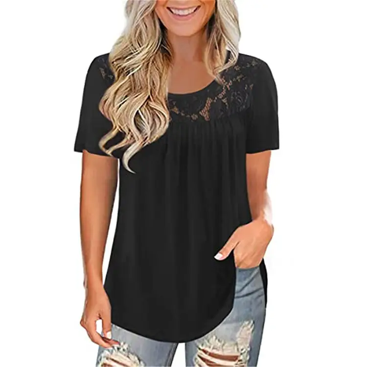 2021 Women's Purple Lace Short Sleeve Top Large — feature 4