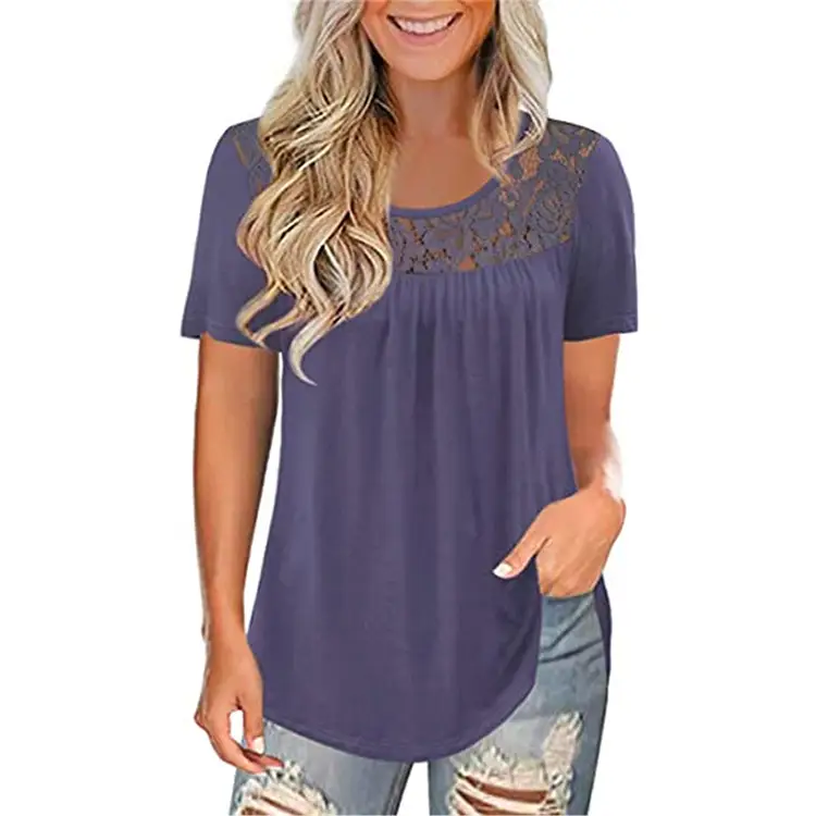 2021 Women's Purple Lace Short Sleeve Top Large - Image 7