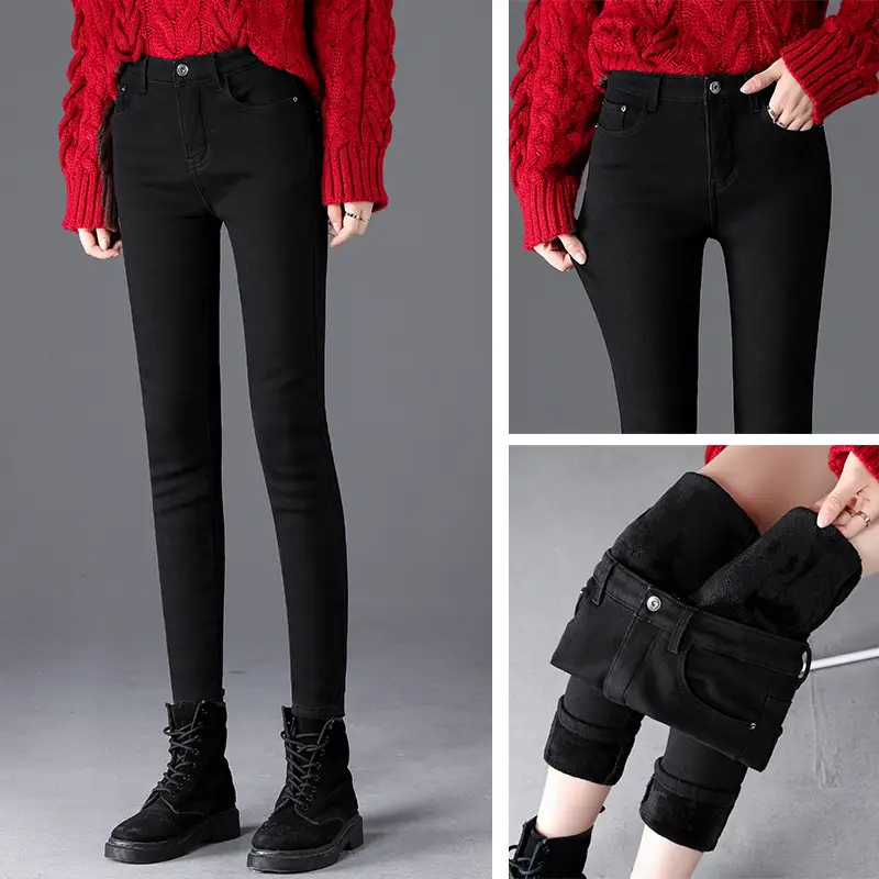 Women Fleece Lined Thickened Jeans High Waist Slimming 2024 - Image 7