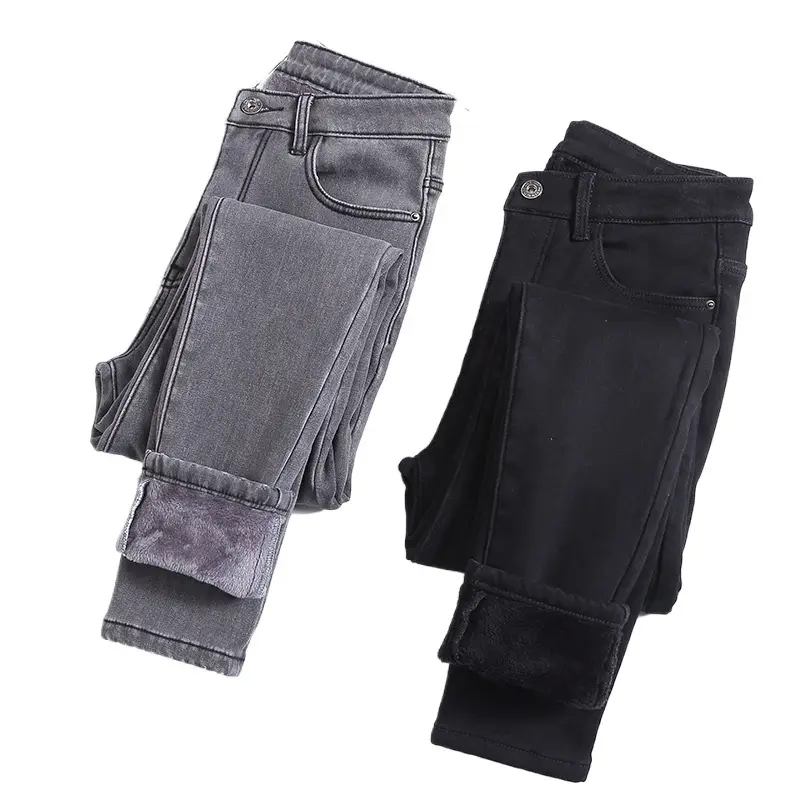 Women Fleece Lined Thickened Jeans High Waist Slimming 2024 - Image 9