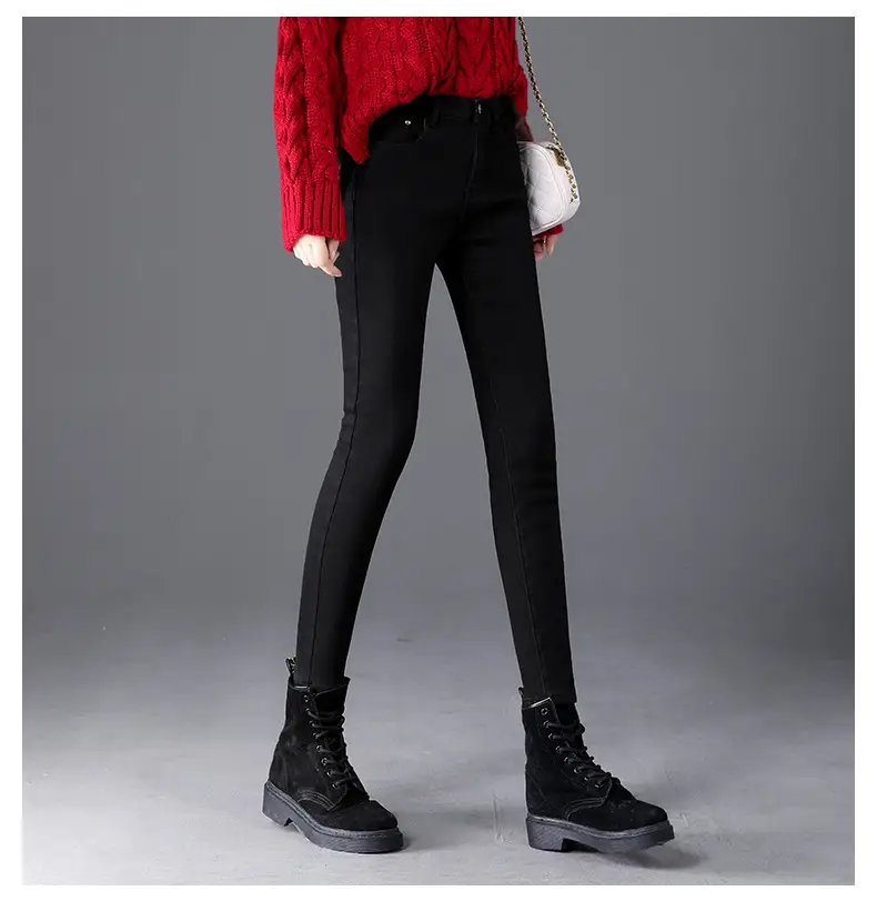 Women Fleece Lined Thickened Jeans High Waist Slimming 2024 - Image 2