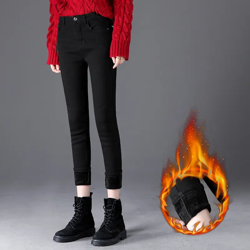 Women Fleece Lined Thickened Jeans High Waist Slimming 2024 - Image 3