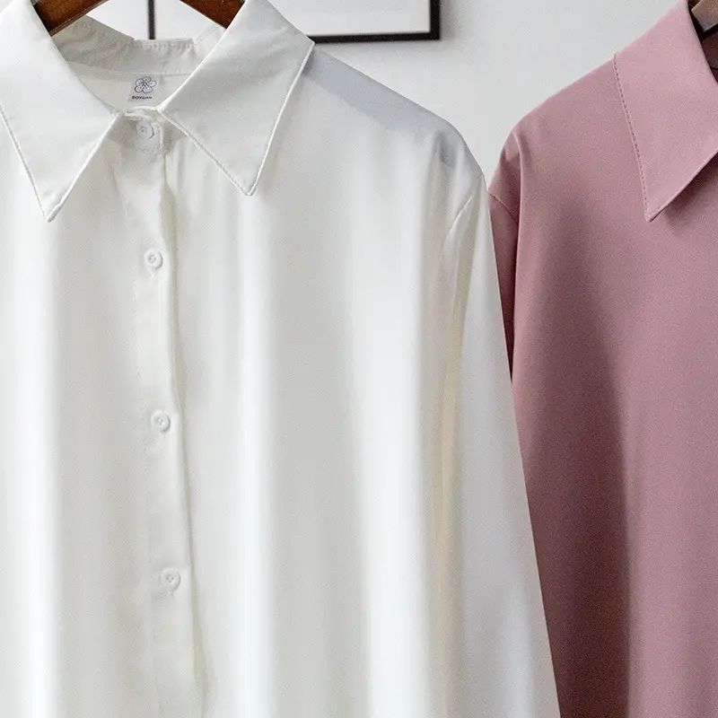 2021 Korean Lapel Chiffon Shirt White Blue Set - Image 5