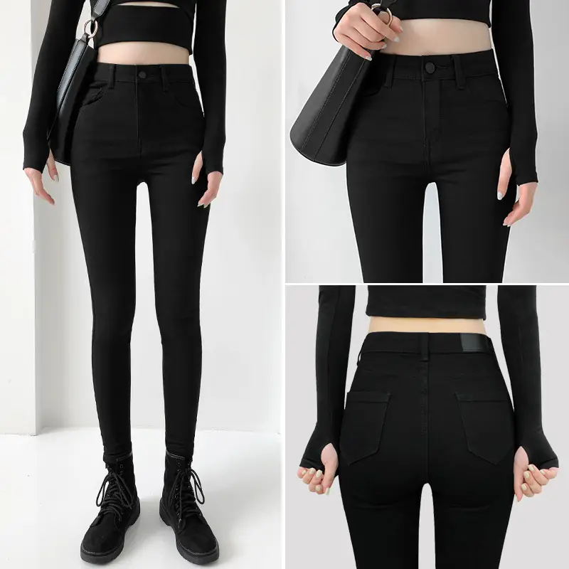 Black High Waist Elastic Slim Jeans 2024 - Image 19