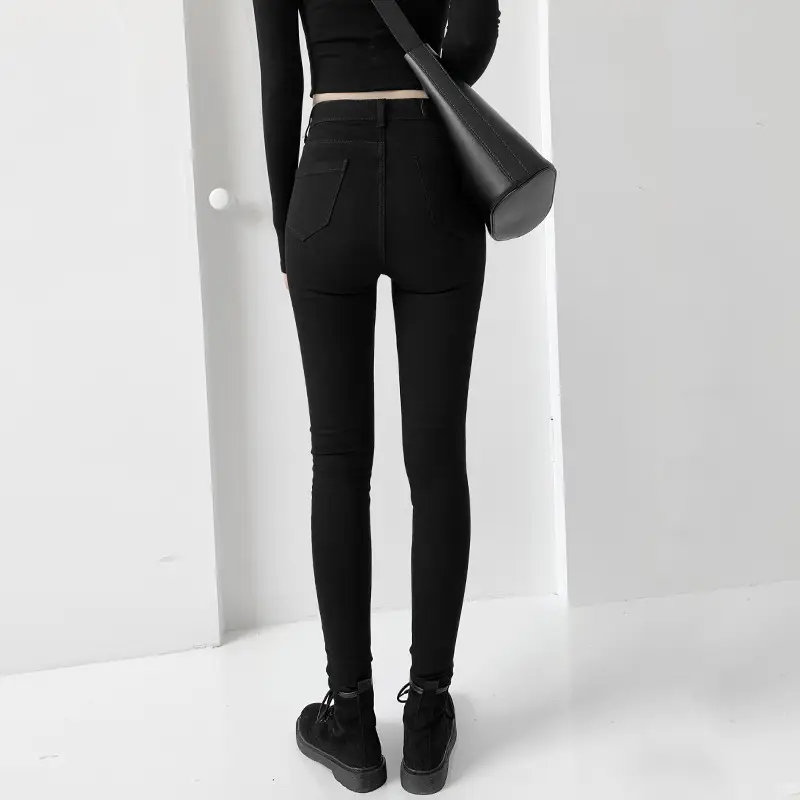 Black High Waist Elastic Slim Jeans 2024 - Image 20
