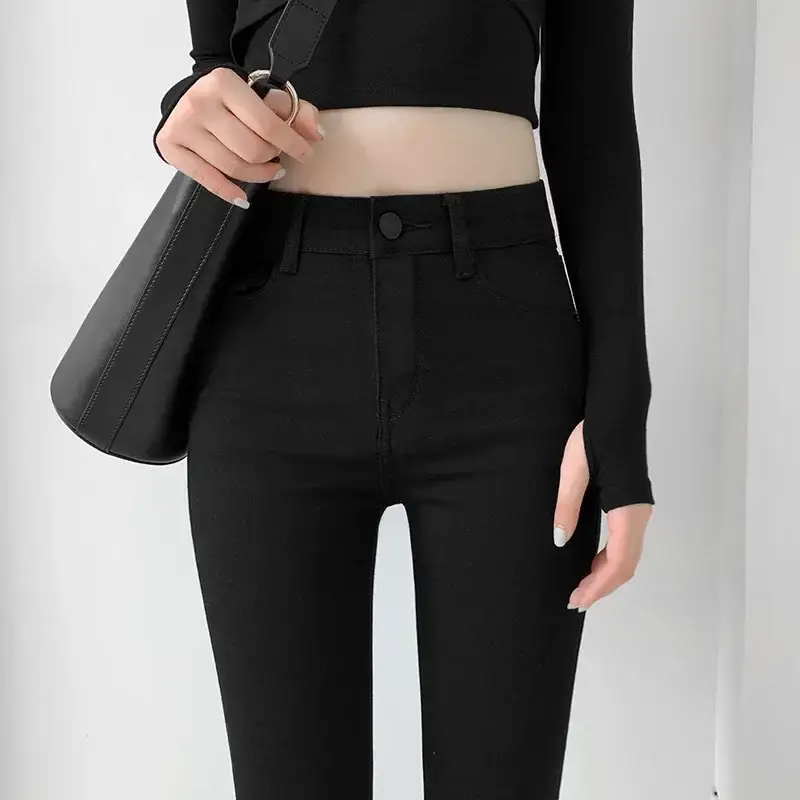 Black High Waist Elastic Slim Jeans 2024 - Image 4