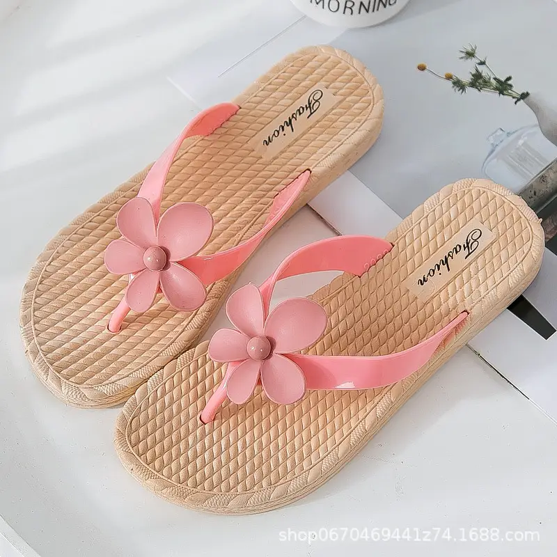Women Pink Floral Crossbody Slippers Summer Flat