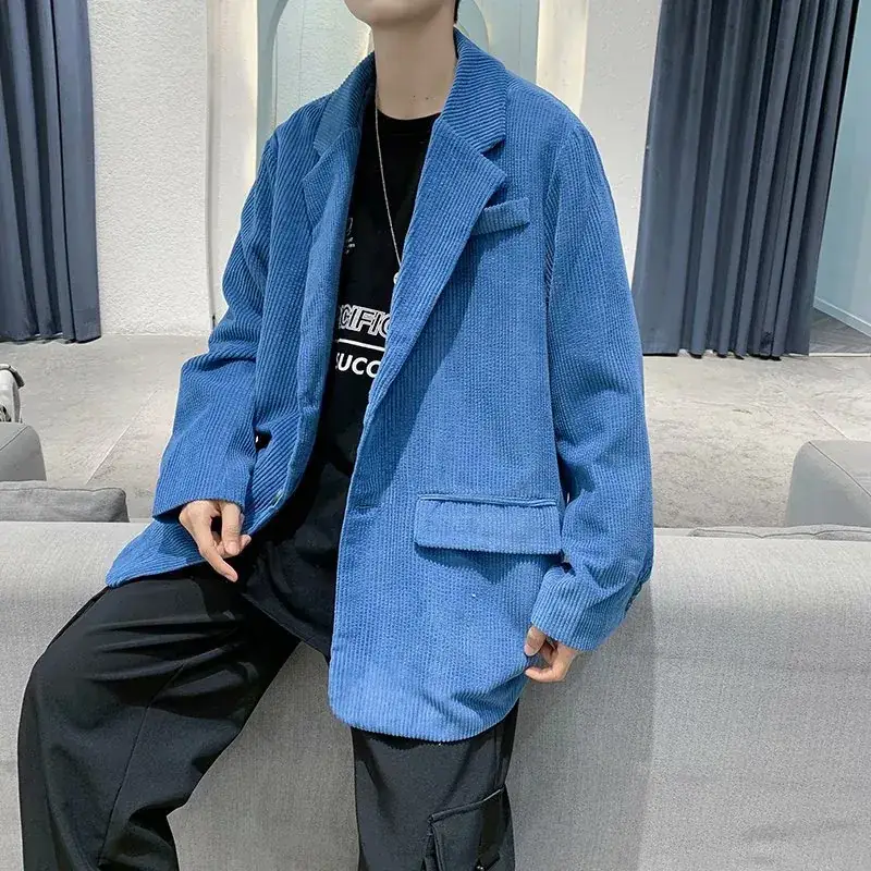 Men's Blue Corduroy Loose Jacket Autumn Winter - Image 2