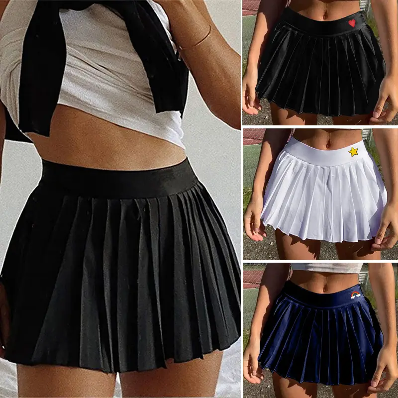 Black Pleated Tennis Skirt High Waist Casual Shorts