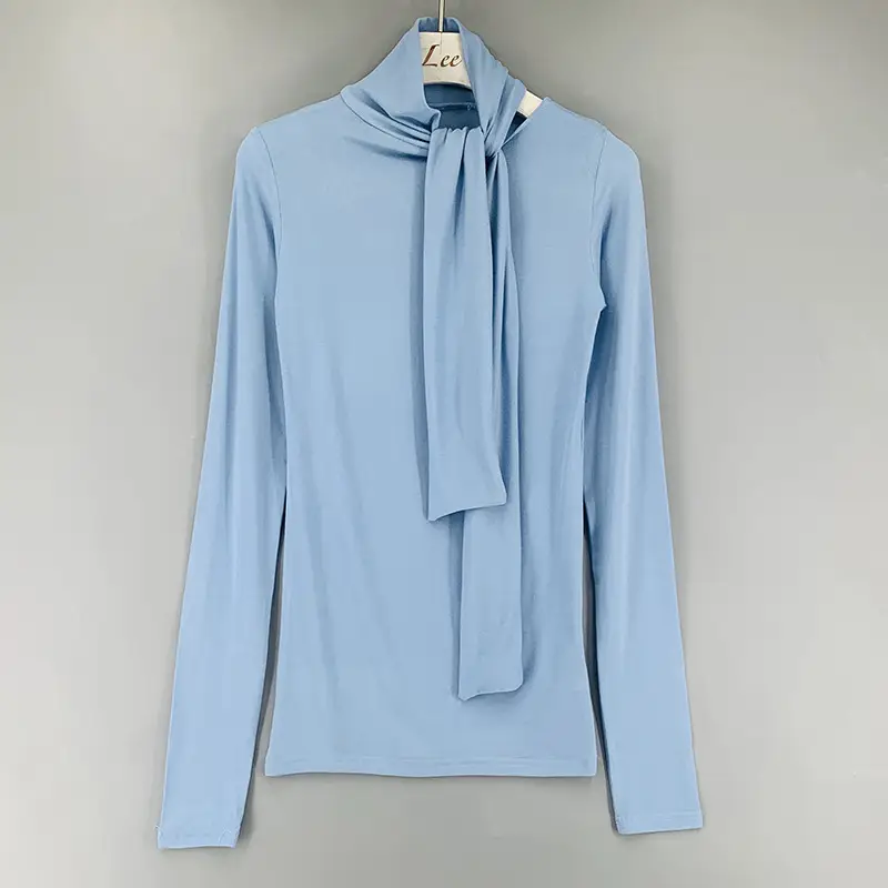 Black Long Sleeve Tie Front Top Shirt - Image 3
