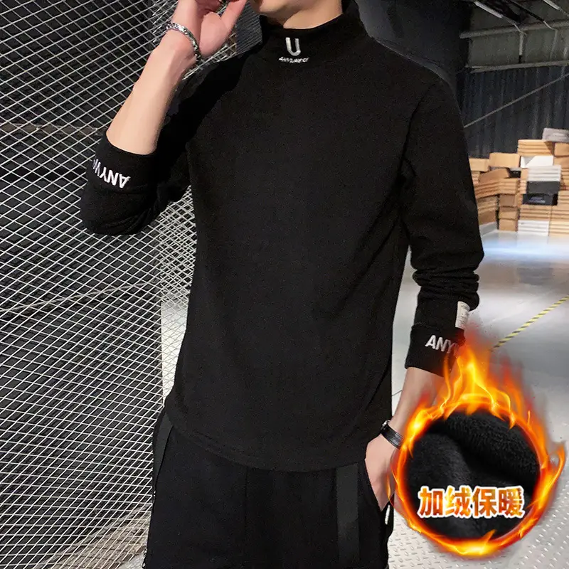Men's Black Fleece Half-T-Shirt Winter Warm - Image 6