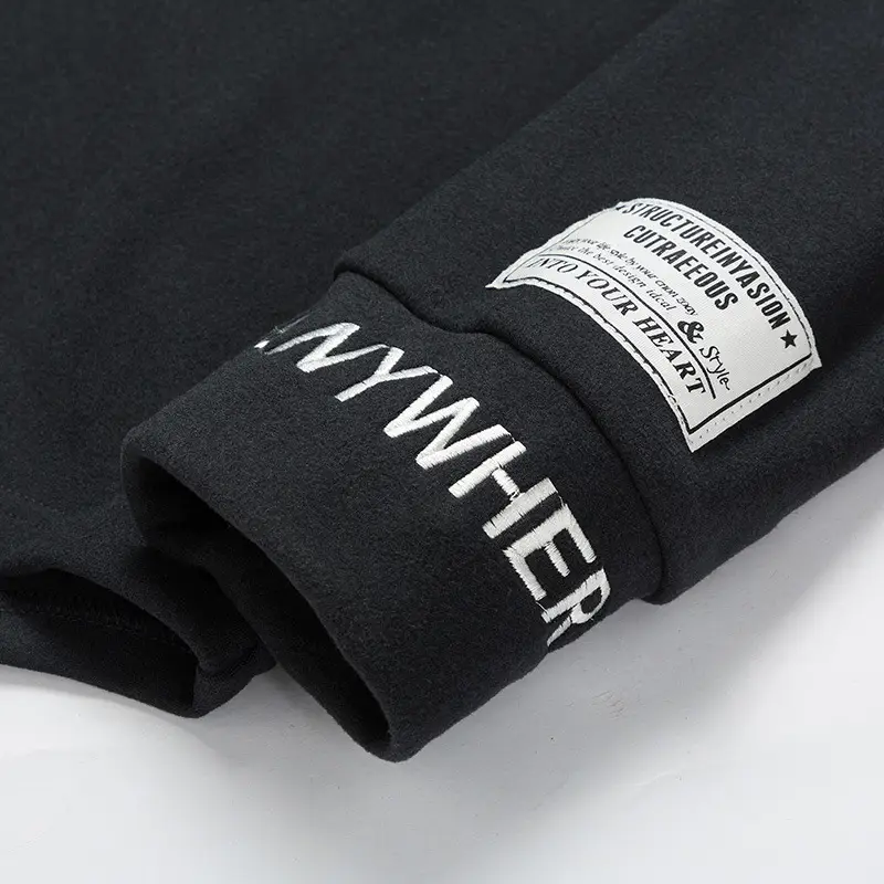 Men's Black Fleece Half-T-Shirt Winter Warm - Image 8