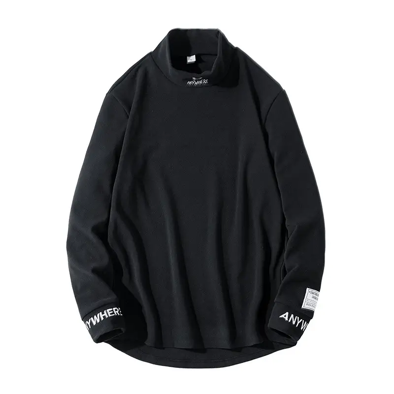 Men's Black Fleece Half-T-Shirt Winter Warm - Image 9