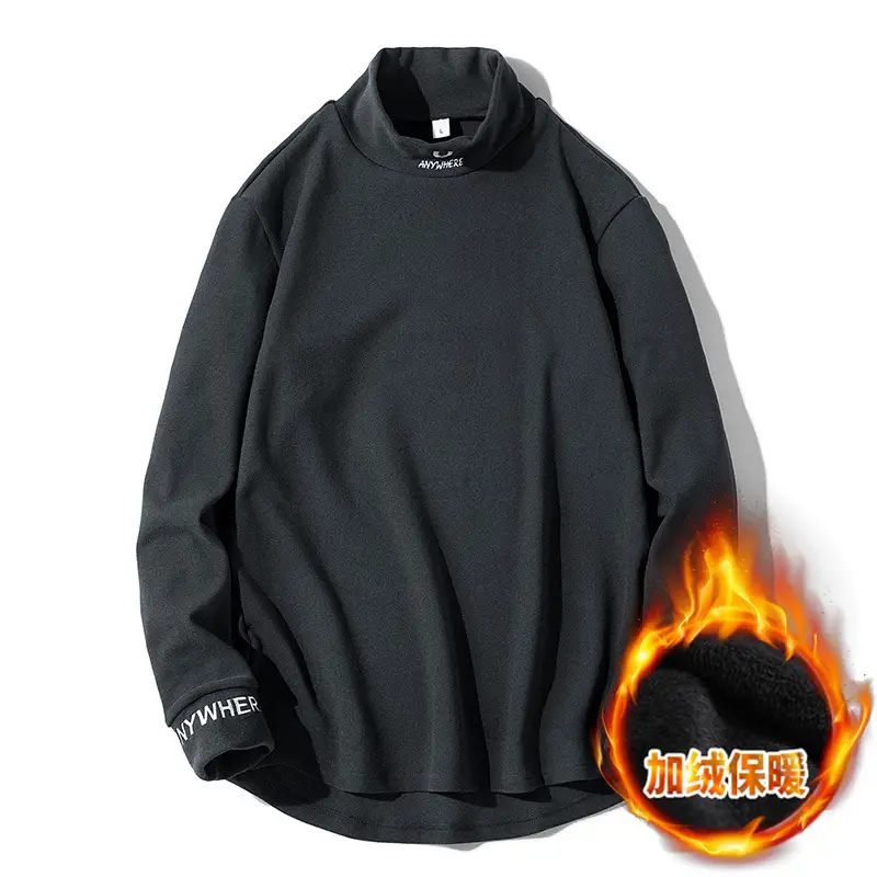 Men's Black Fleece Half-T-Shirt Winter Warm - Image 3