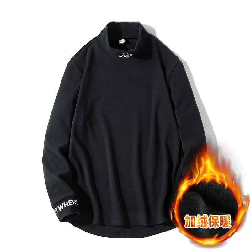 Men's Black Fleece Half-T-Shirt Winter Warm - Image 4